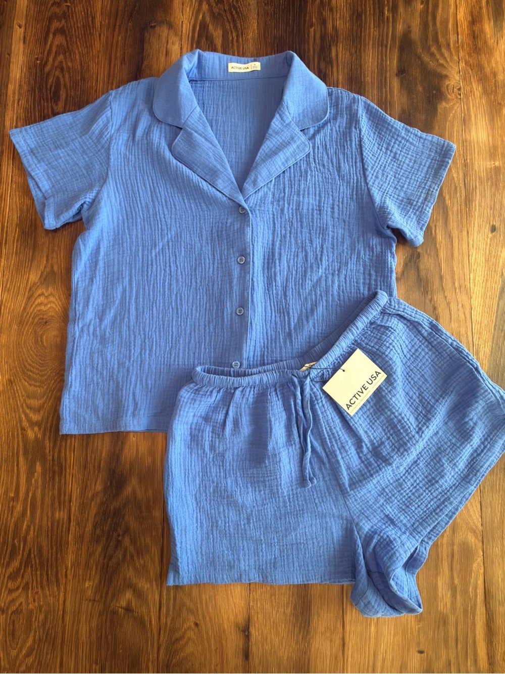 Active USA Women's Periwinkle Short-Sleeve Cotton Lounge Set